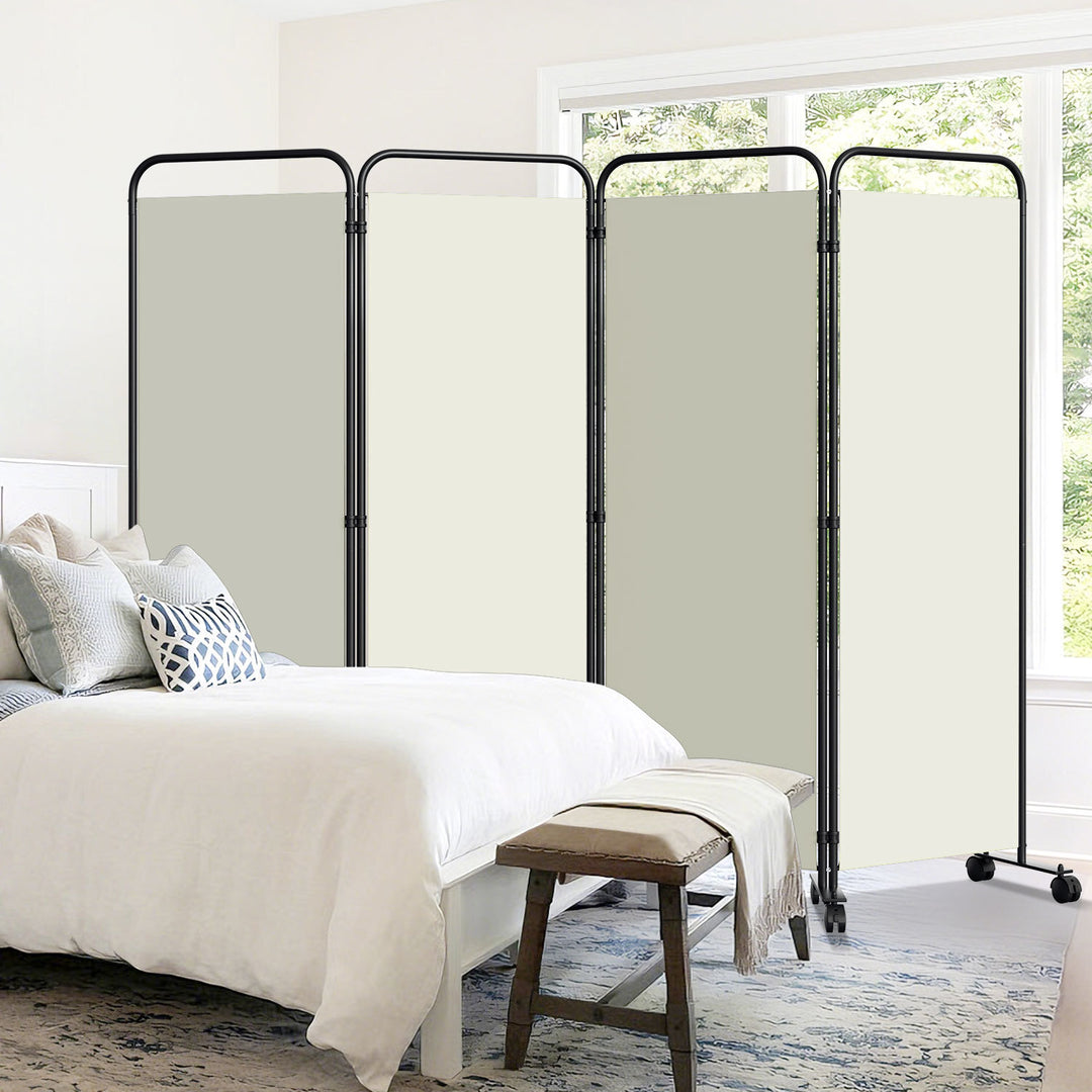 Sonnewelt Paravent Raumteiler Trennwand mit Rollen Anthrazit/Beige