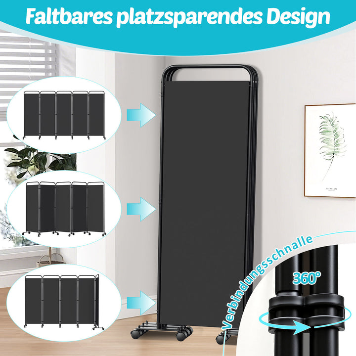 Sonnewelt Paravent Raumteiler Trennwand mit Rollen Anthrazit/Beige