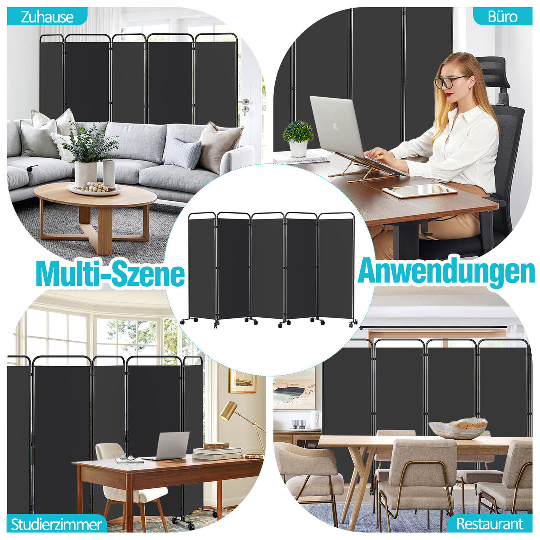 Sonnewelt Paravent Raumteiler Trennwand mit Rollen Anthrazit/Beige