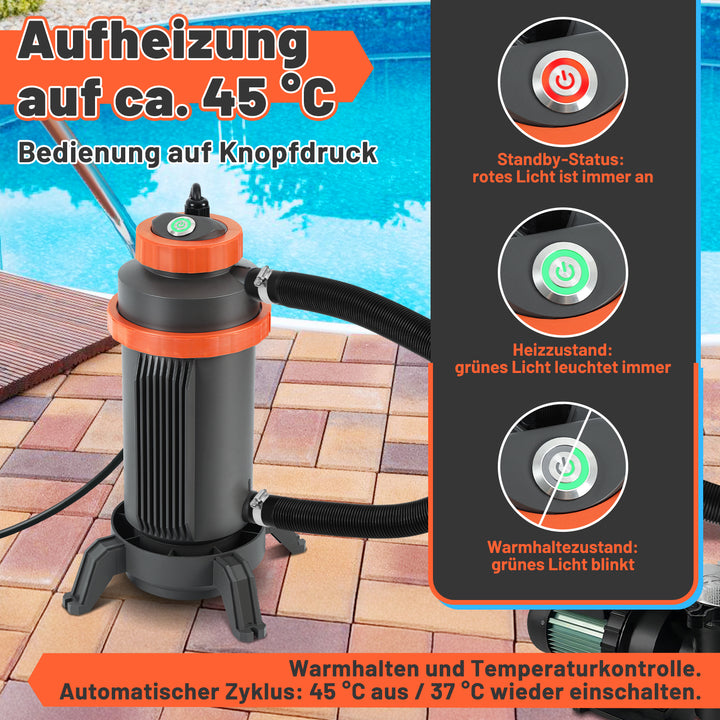 Sonnewelt Poolheizung Elektrisch Schwimmbadheizung bis zu 45°