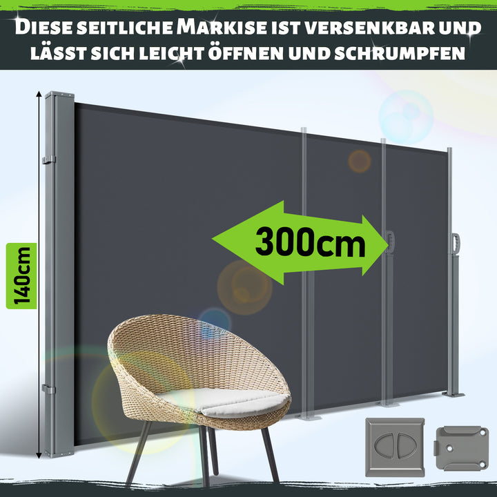 Sonnewelt Seitenmarkise Sichtschutz Ausziehbar 300cm