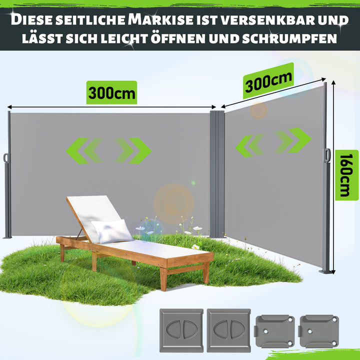 Sonnewelt Seitenmarkise Sichtschutz Ausziehbar Doppelseiten