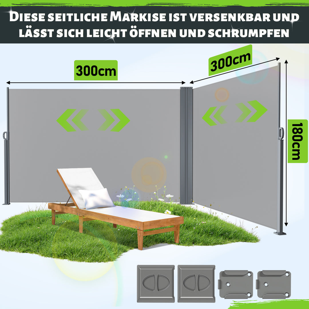 Sonnewelt Seitenmarkise Sichtschutz Ausziehbar Doppelseiten