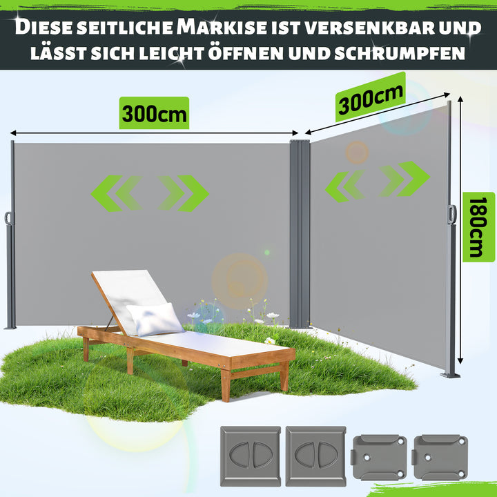Sonnewelt Seitenmarkise Sichtschutz Ausziehbar Doppelseiten