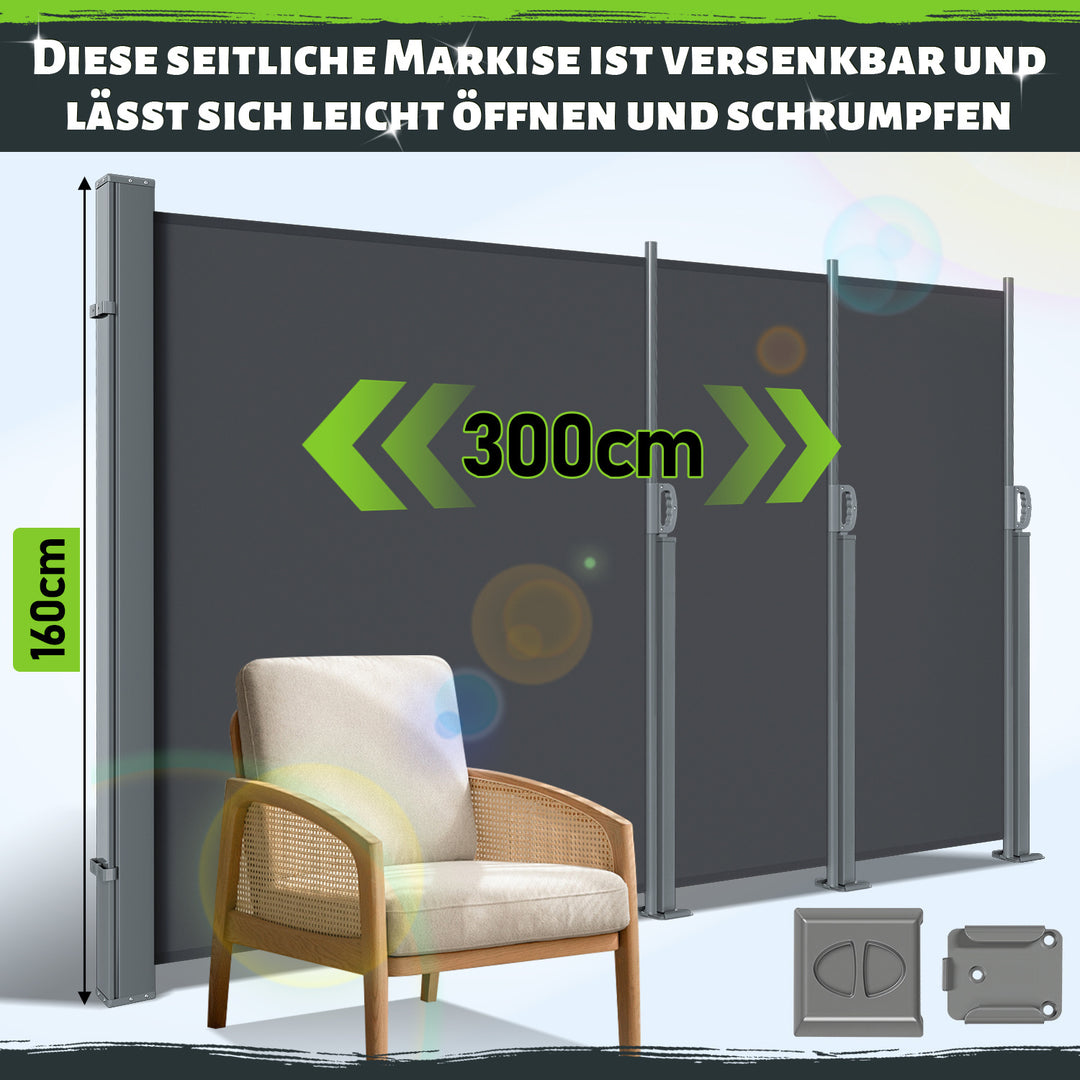 Sonnewelt Seitenmarkise Sichtschutz Ausziehbar 300cm