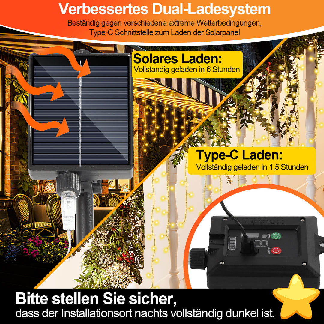 Sonnewelt Solar Eisregen Lichterkette mit Fernbedienung 5m-15m