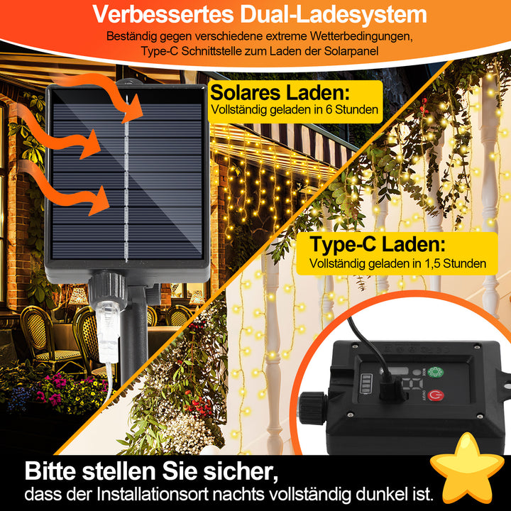 Sonnewelt Solar Eisregen Lichterkette mit Fernbedienung 5m-15m