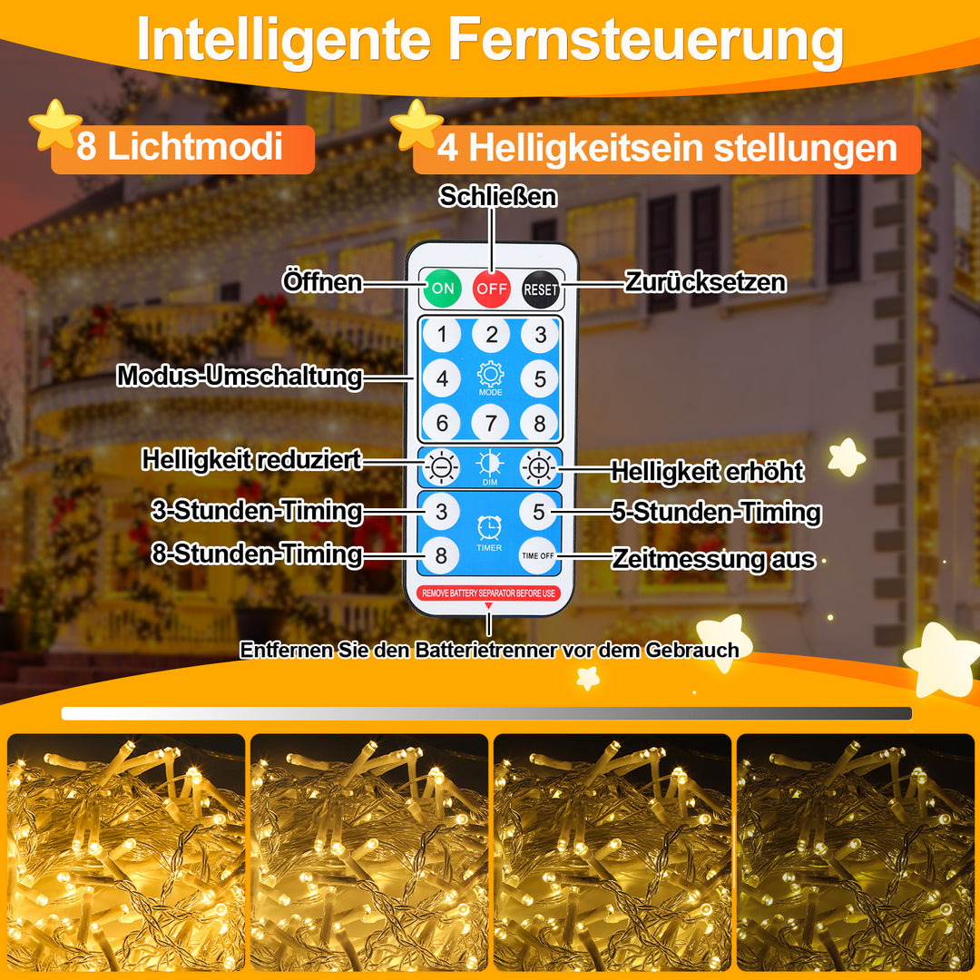 Sonnewelt Solar Eisregen Lichterkette mit Fernbedienung 5m-15m