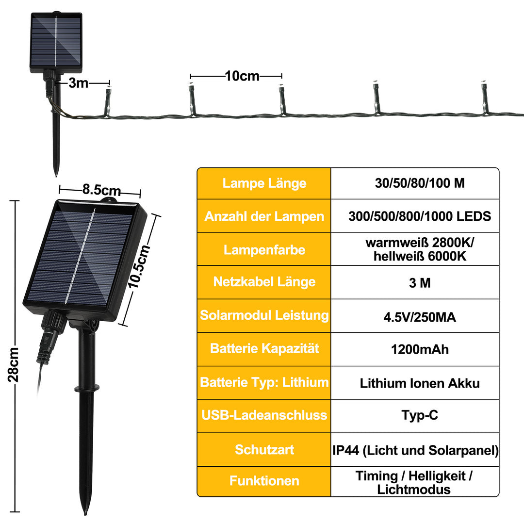 Sonnewelt Solar Lichterkette mit Fernbedienung 30m-100m