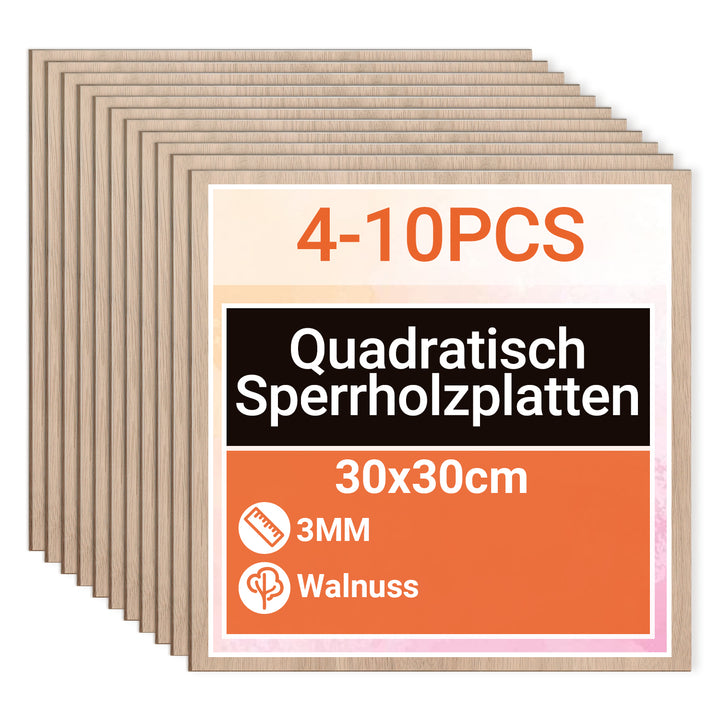 Sonnewelt Sperrholzplatte Walnuss 300*300mm 4-50 Stück