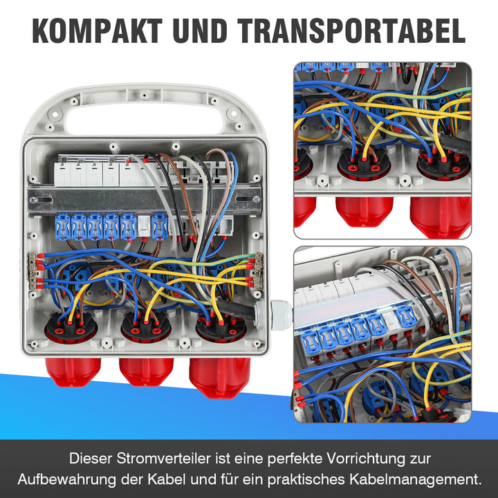 Sonnewelt Stromverteiler FI-Schutzschalter 2 x CEE 400V/16A+4 x 230V Schuko 5 polig