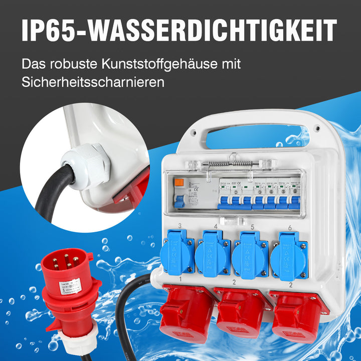 Sonnewelt Stromverteiler FI-Schutzschalter 2 x CEE 400V/16A+4 x 230V Schuko 5 polig