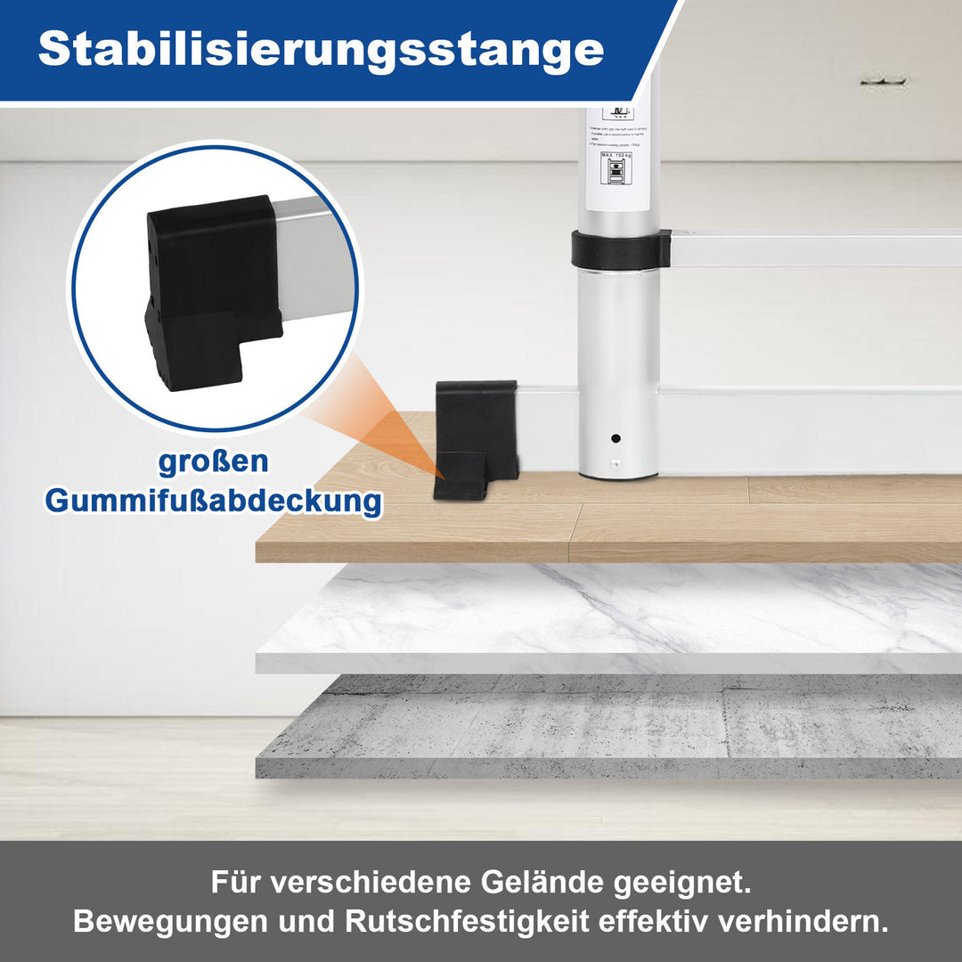 Sonnewelt Teleskopleiter mit 2 Abnehmbarem Haken mit Stabilisator