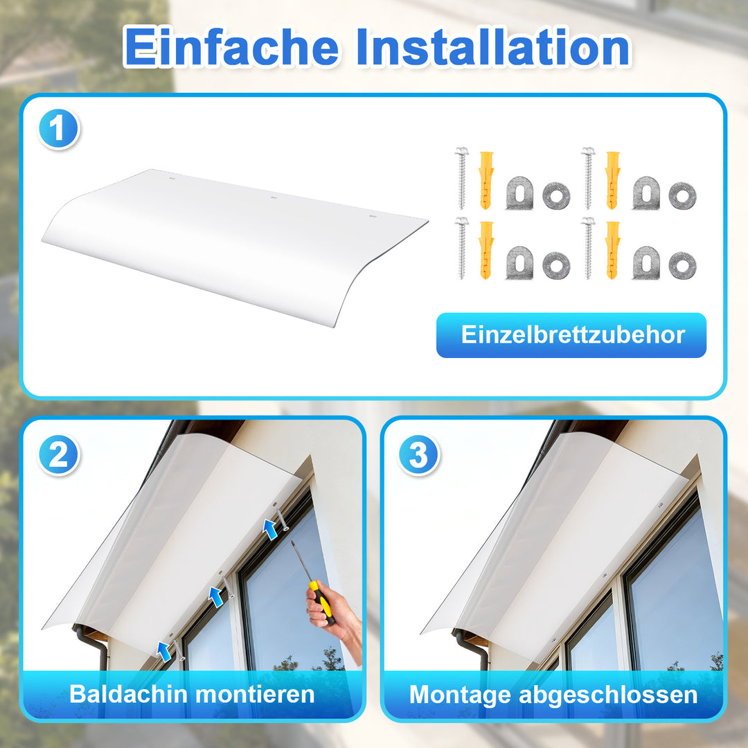 Sonnewelt Vordach für Haustür 40x80cm Unsichtbare Überdachung