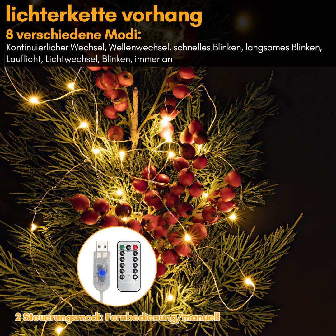 Sonnewelt LED Lichtervorhang 3x3m/3x6m Warmweiß/Farbe