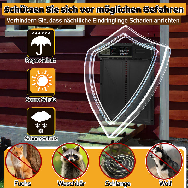 Sonnewelt Hühnerklappe Automatische Solar mit LED Display und Fernbedienung