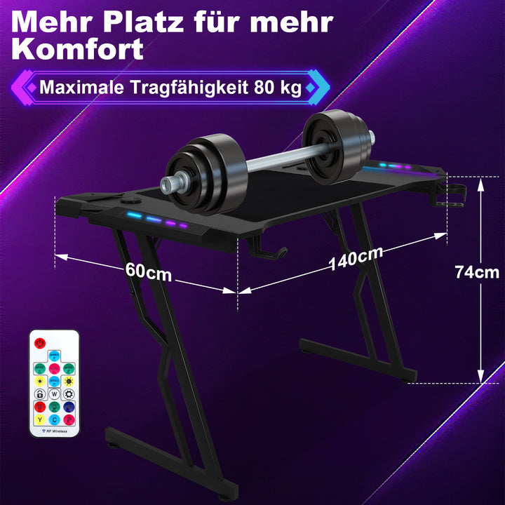 Sonnewelt Gaming Schreibtisch Gaming Tisch 120/140cm mit LED Fernbedienung
