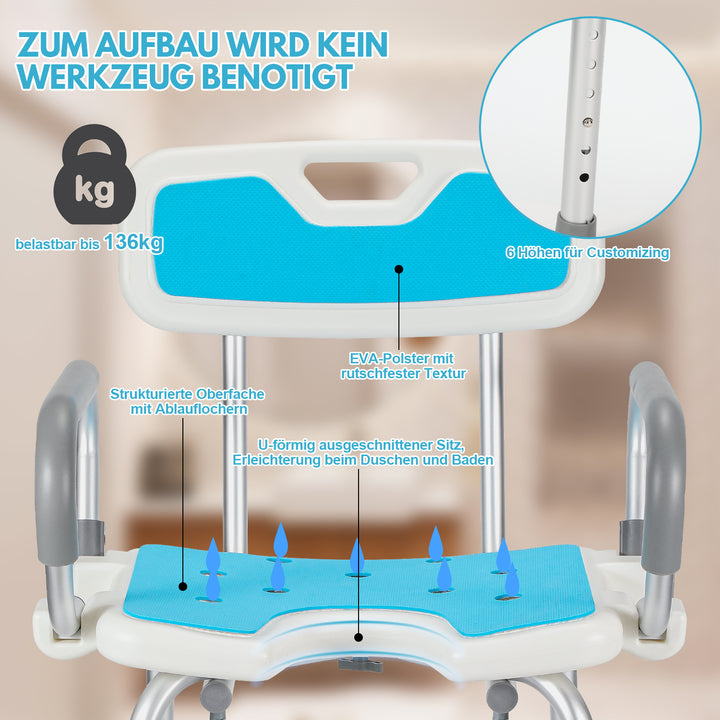 Sonnewelt Duschhocker Duschsitz mit Hochklappbare Armlehne