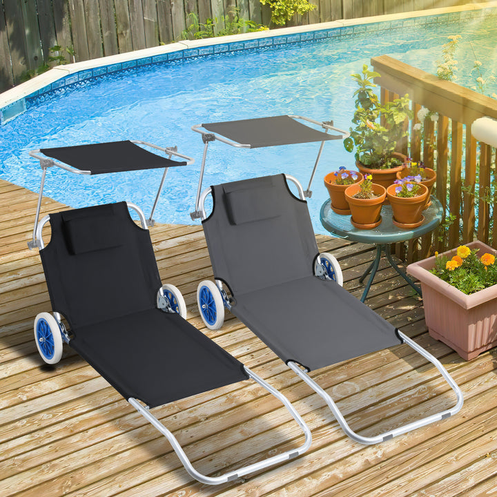 Sonnewelt 2X Sonnenliege klappbar Aluminium mit Rollen und Sonnendach