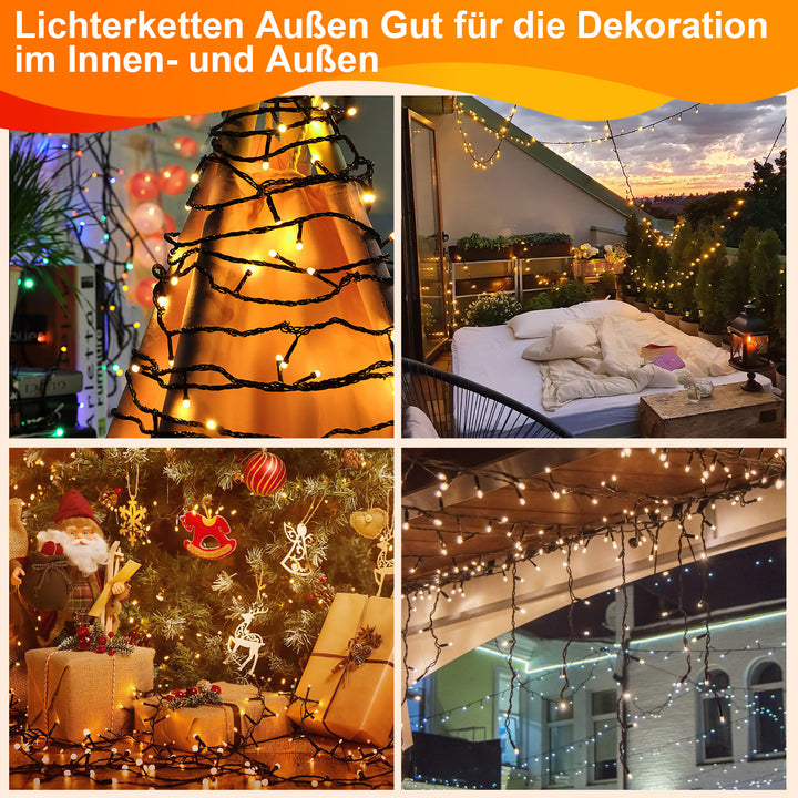 Sonnewelt LED Lichterkette Außen 10m/20m/30m Schwarz Kabel