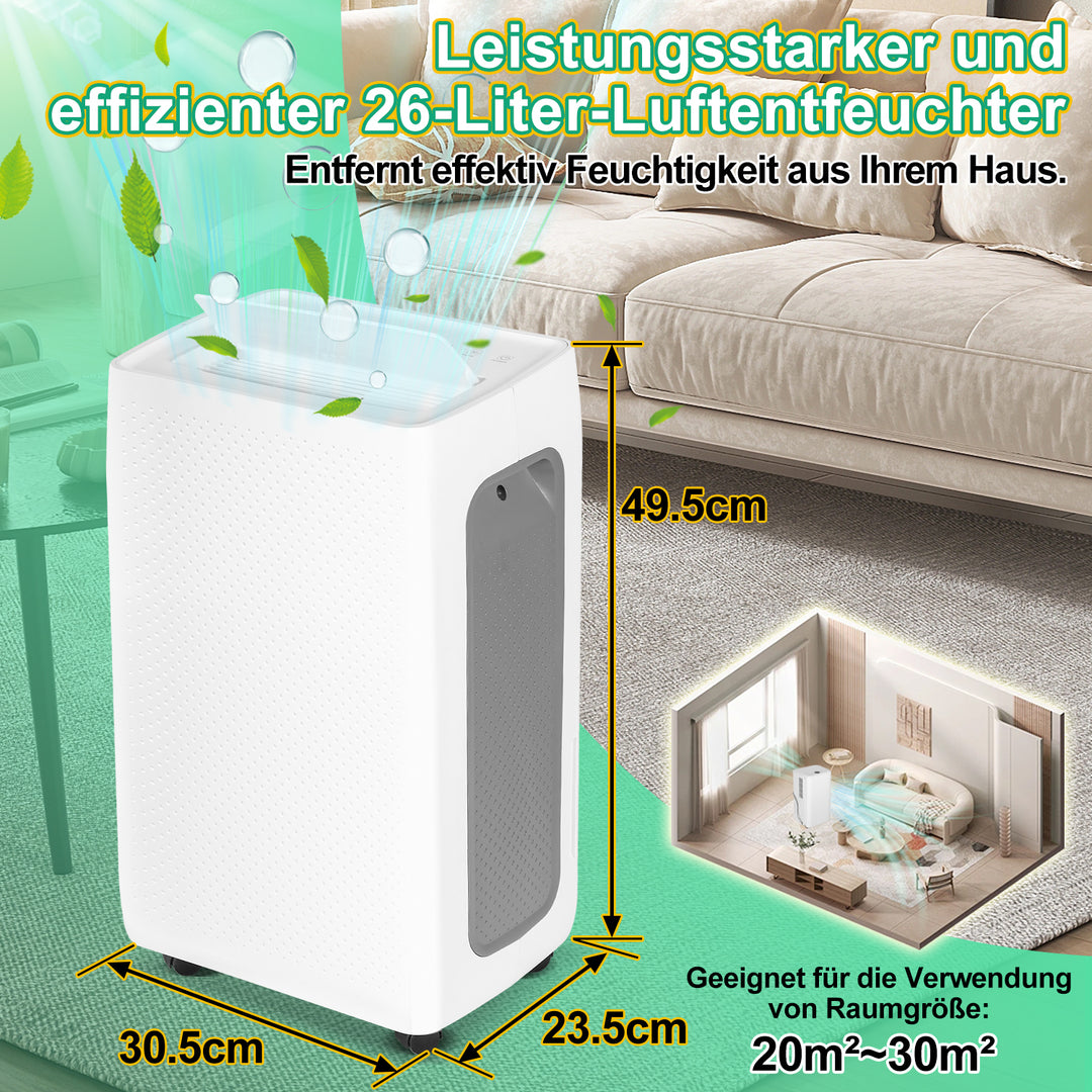 Sonnewelt Luftentfeuchter 26L mit Timerfunktion, Wäschetrockungsfunktion, Abtaufunktion