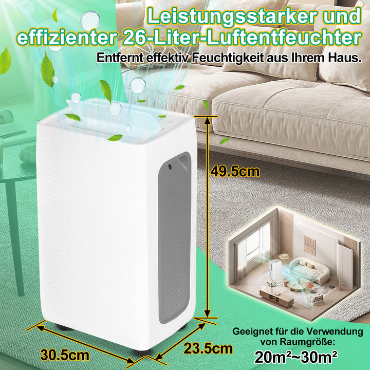Sonnewelt Luftentfeuchter 26L mit Timerfunktion, Wäschetrockungsfunktion, Abtaufunktion