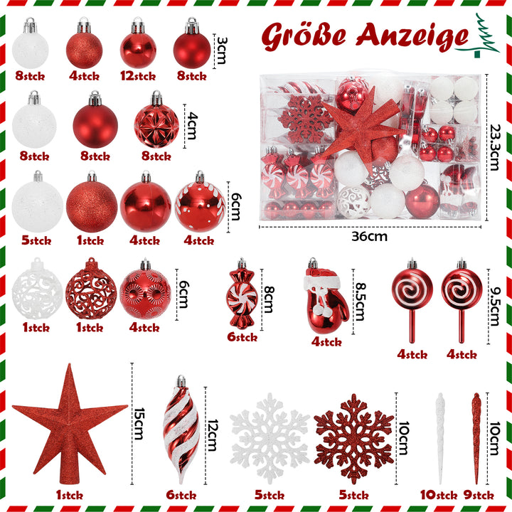 Sonnewelt Weihnachtskugeln Set 130 Christbaumkugeln für Weihnachtsbaum