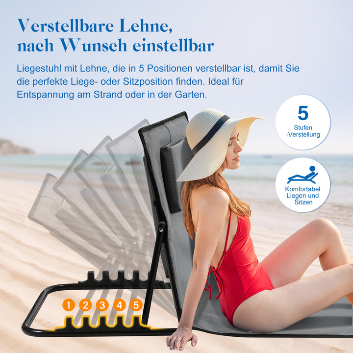 Sonnewelt Strandliegen Tragbar Strandmatte mit Einstellbar Höhe 145cm