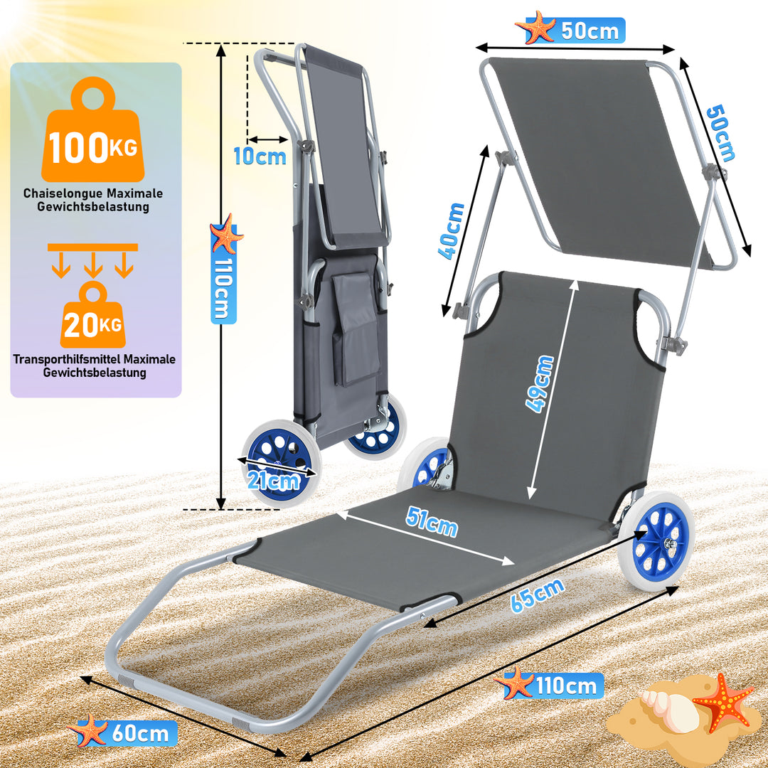 Sonnewelt 2X Sonnenliege klappbar Aluminium mit Rollen und Sonnendach
