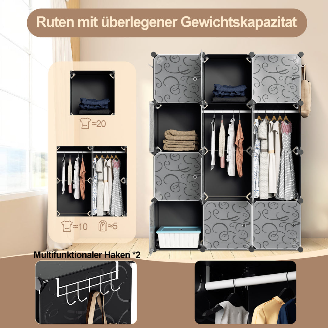 Sonnewelt Multifunktionaler Kleiderschrank mit Haken und Kleiderbügel