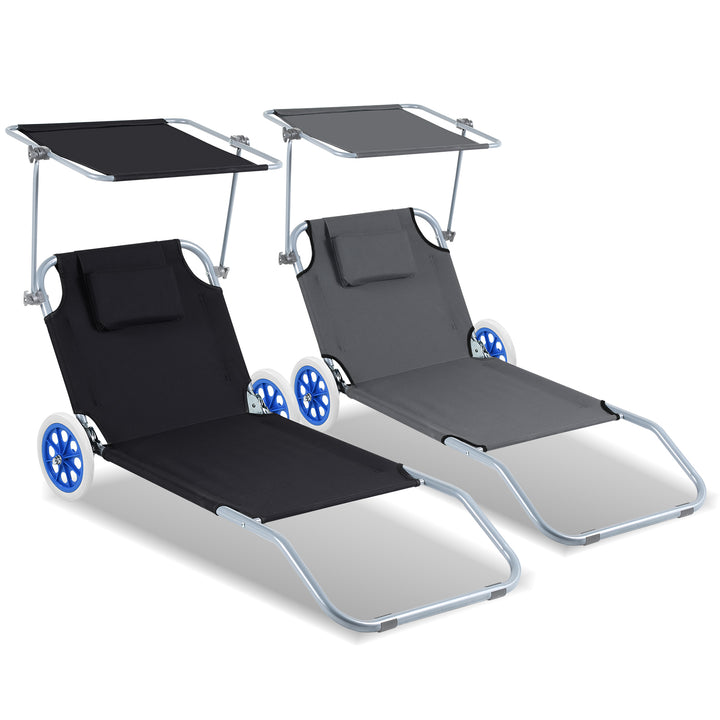 Sonnewelt 2X Sonnenliege klappbar Aluminium mit Rollen und Sonnendach