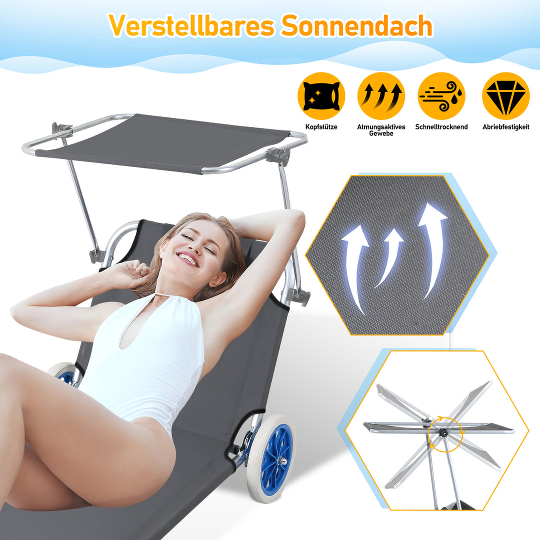 Sonnewelt 2X Sonnenliege klappbar Aluminium mit Rollen und Sonnendach