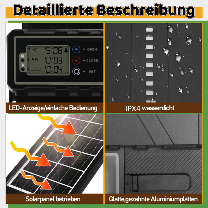Sonnewelt Hühnerklappe Automatische Solar mit LED Display und Fernbedienung