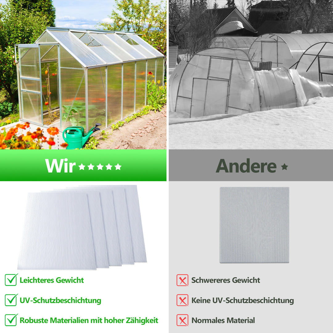 Sonnewelt Polycarbonat Hohlkammerstegplatten 8mm 5 Stück für Gewächshaus