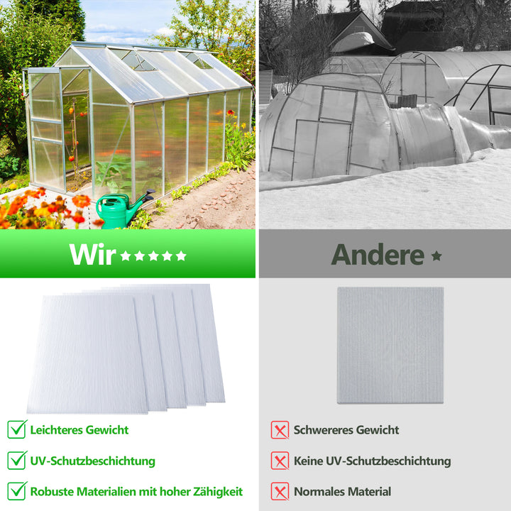 Sonnewelt Polycarbonat Hohlkammerstegplatten 8mm 5 Stück für Gewächshaus