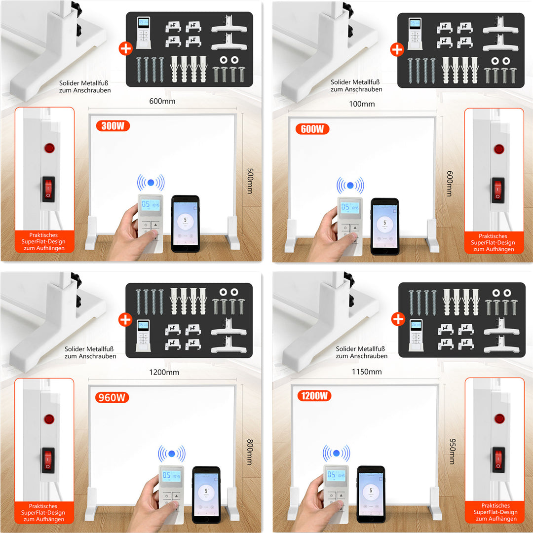 Sonnewelt Infrarotheizung Thermostat APP Fernbedienung 300-1200 W