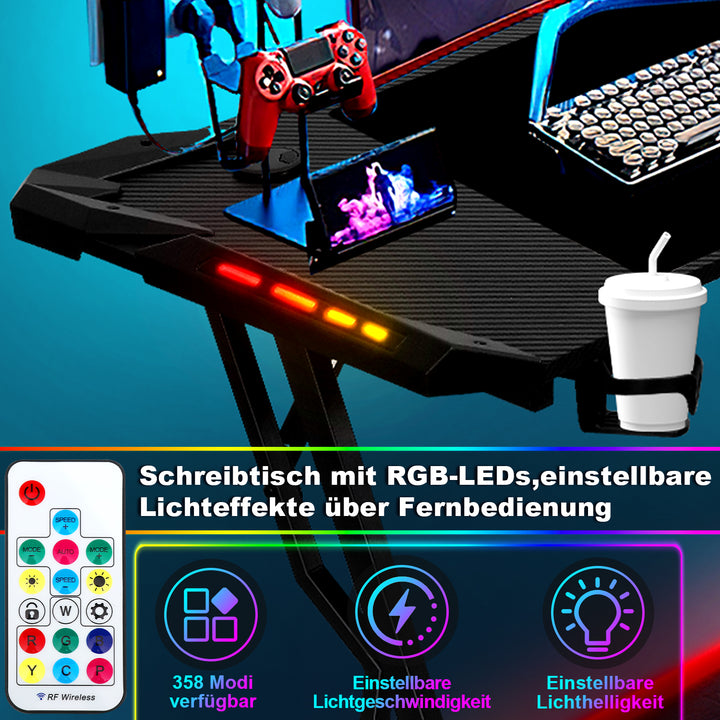 Sonnewelt Gaming Schreibtisch Gaming Tisch 120/140cm mit LED Fernbedienung