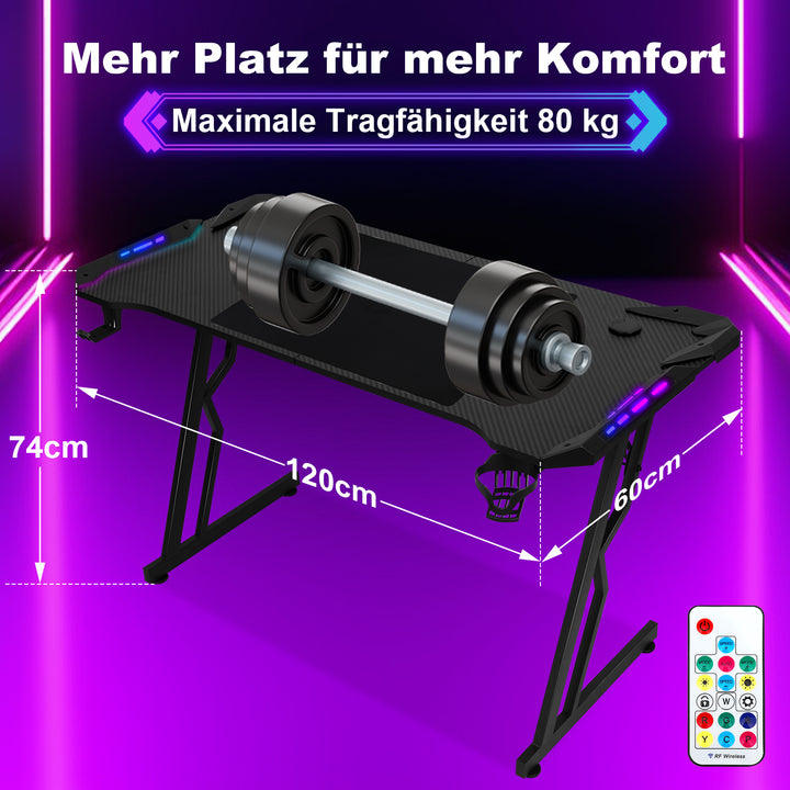 Sonnewelt Gaming Schreibtisch Gaming Tisch 120/140cm mit LED Fernbedienung