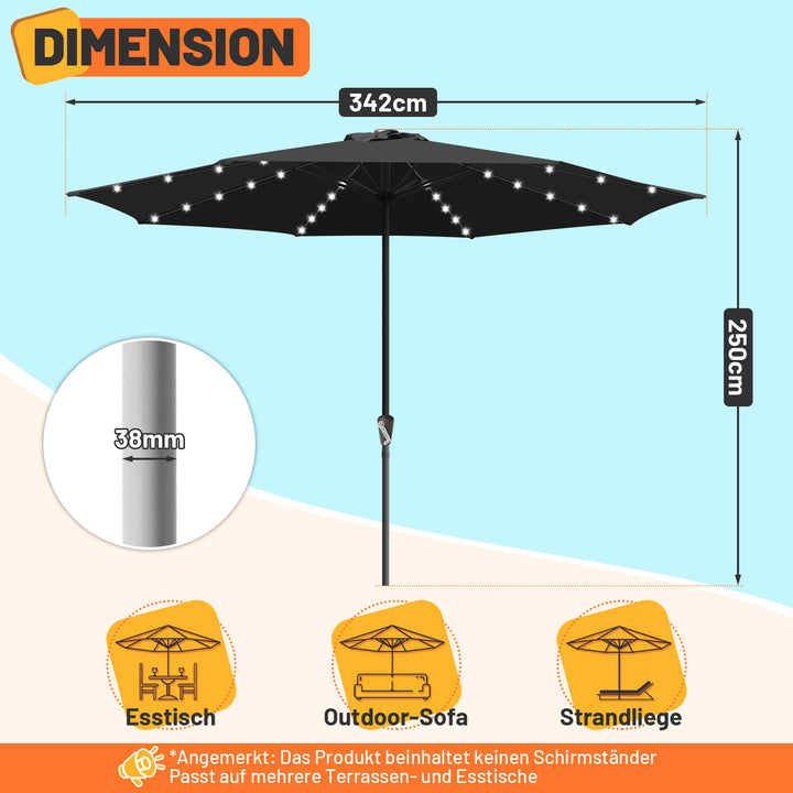 Sonnewelt Sonnenschirm 3.5m mit LED Solar Garten