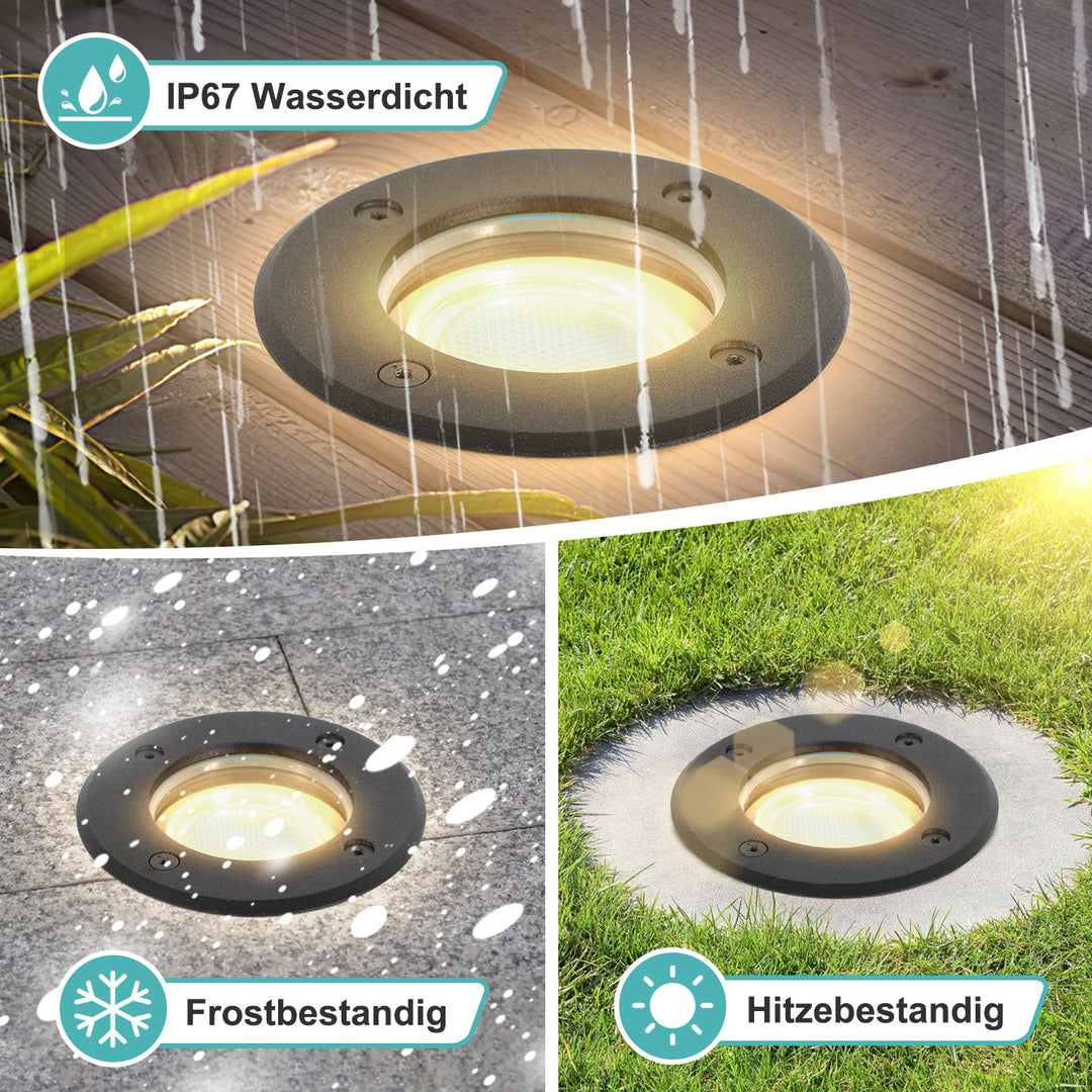 Sonnewelt LED Bodeneinbaustrahler 3W Warmweiß mit Mattierten Ersatzlinsen