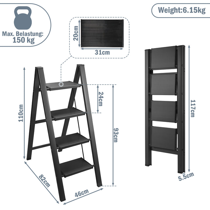 Sonnewelt Leiter Klappbar Leicht Aluminium 2/3/4 Stufen