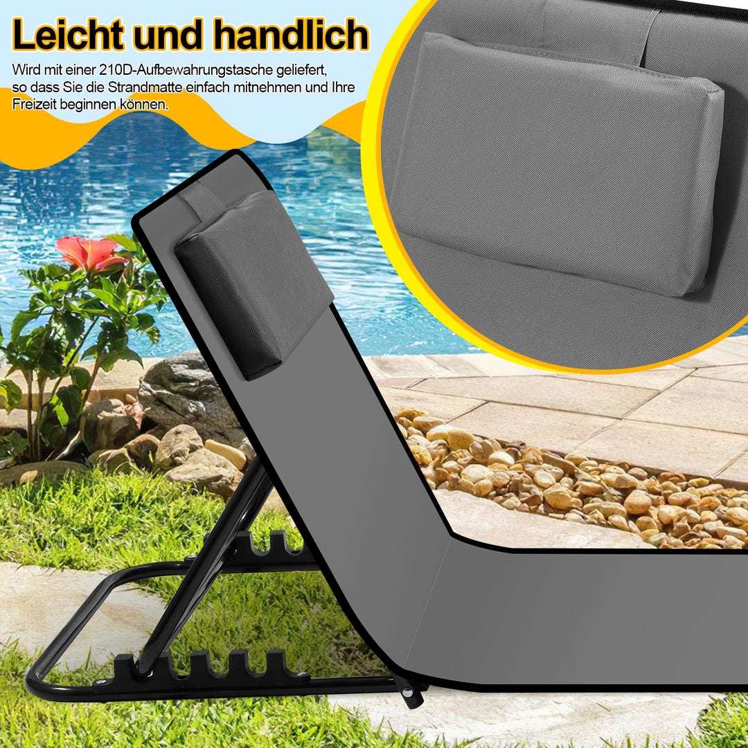 Sonnewelt Strandliegen Tragbar Strandmatte mit Einstellbar Höhe 145cm