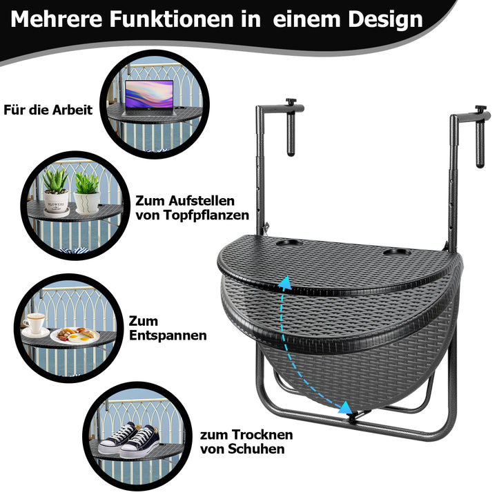 Sonnewelt Balkonhängetisch klappbar Balkontisch