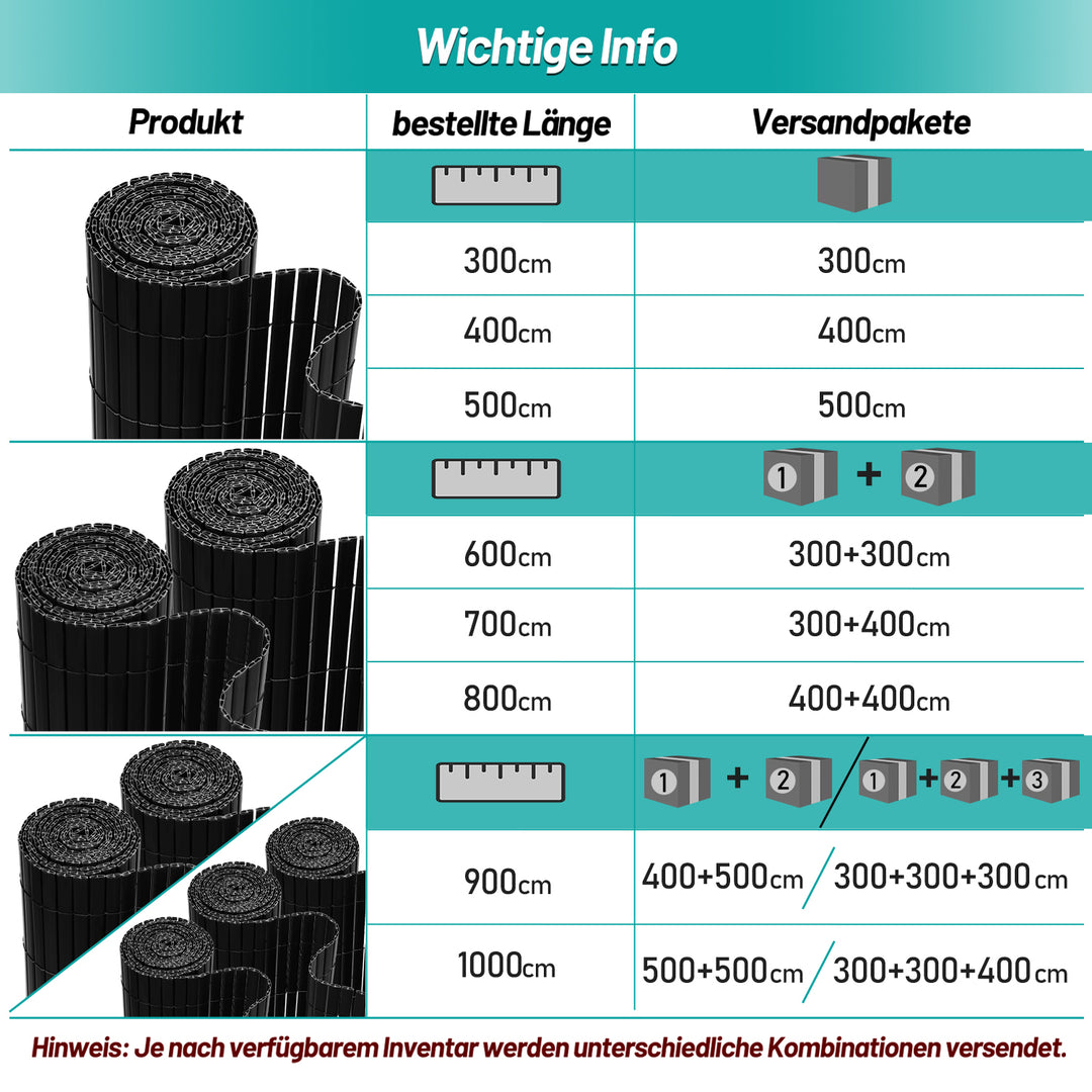 Sonnewelt PVC Sichtschutzmatte mit Kabelbindern