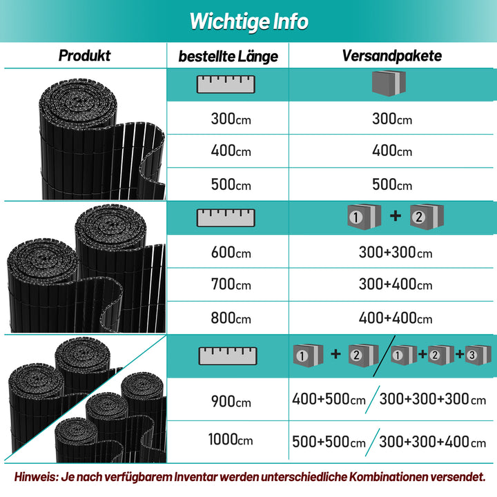 Sonnewelt PVC Sichtschutzmatte mit Kabelbindern