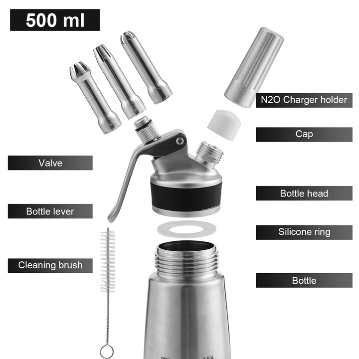 Sonnewelt Sahnespender Edelstahl mit 3 Düsen 500ml