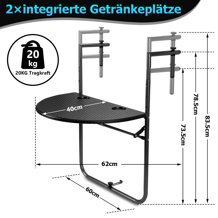 Sonnewelt Balkonhängetisch klappbar Balkontisch