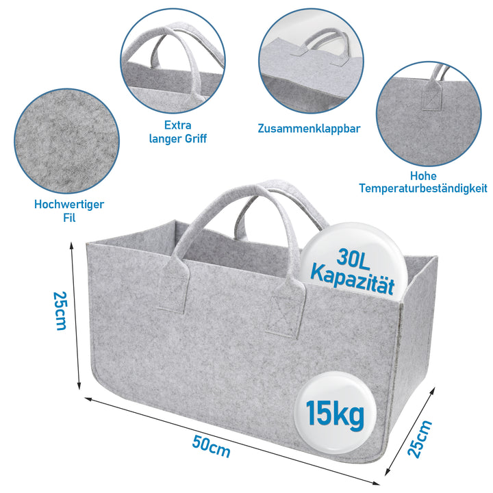 Sonnewelt 2x Filztasche Kaminholztasche Brennholzkorb Faltbar 30L