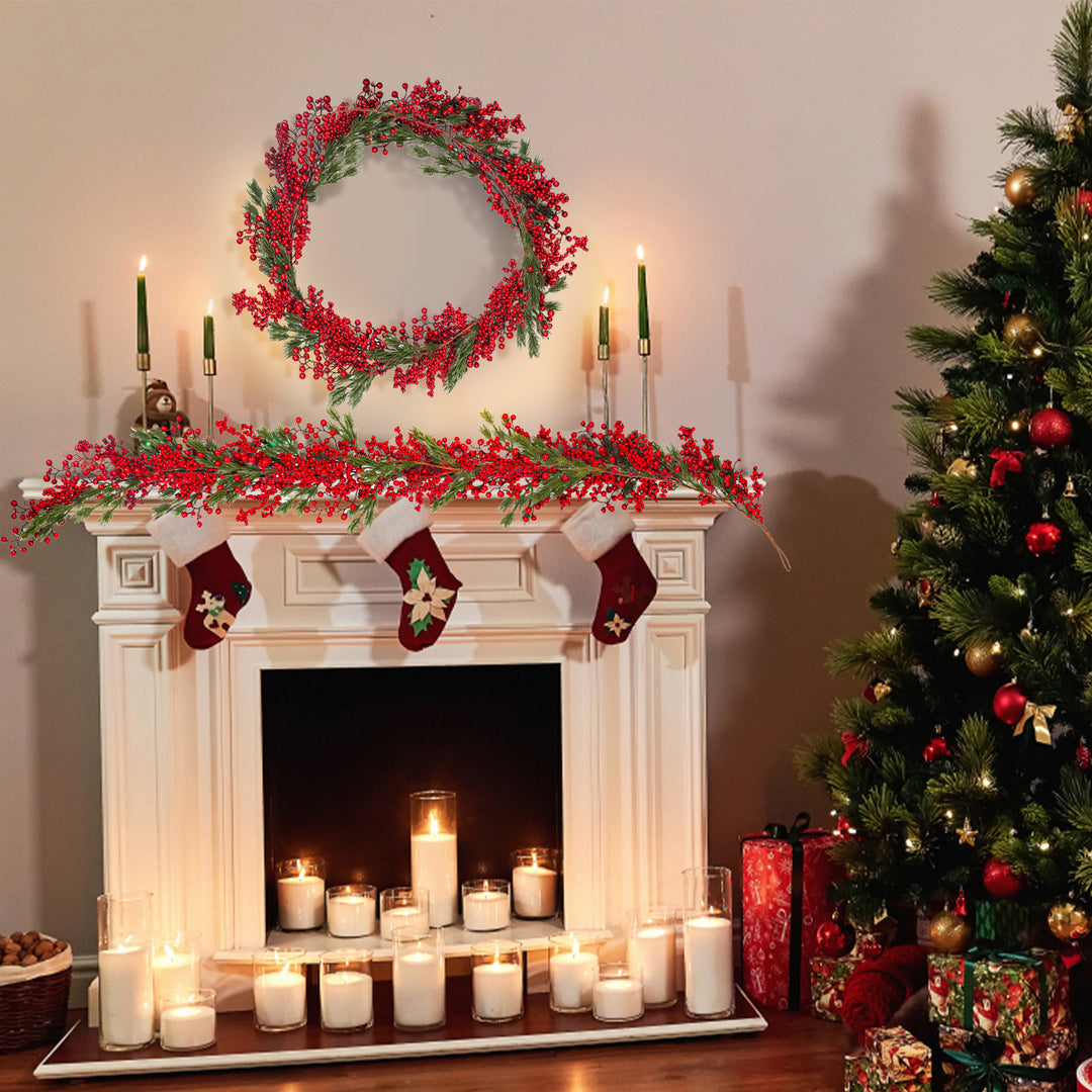 Sonnewelt 180 cm Weihnachten Girlande mit roten Beeren