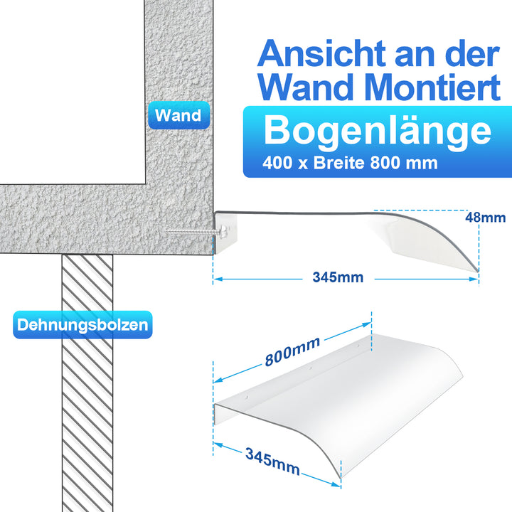 Sonnewelt Vordach für Haustür 40x80cm Unsichtbare Überdachung